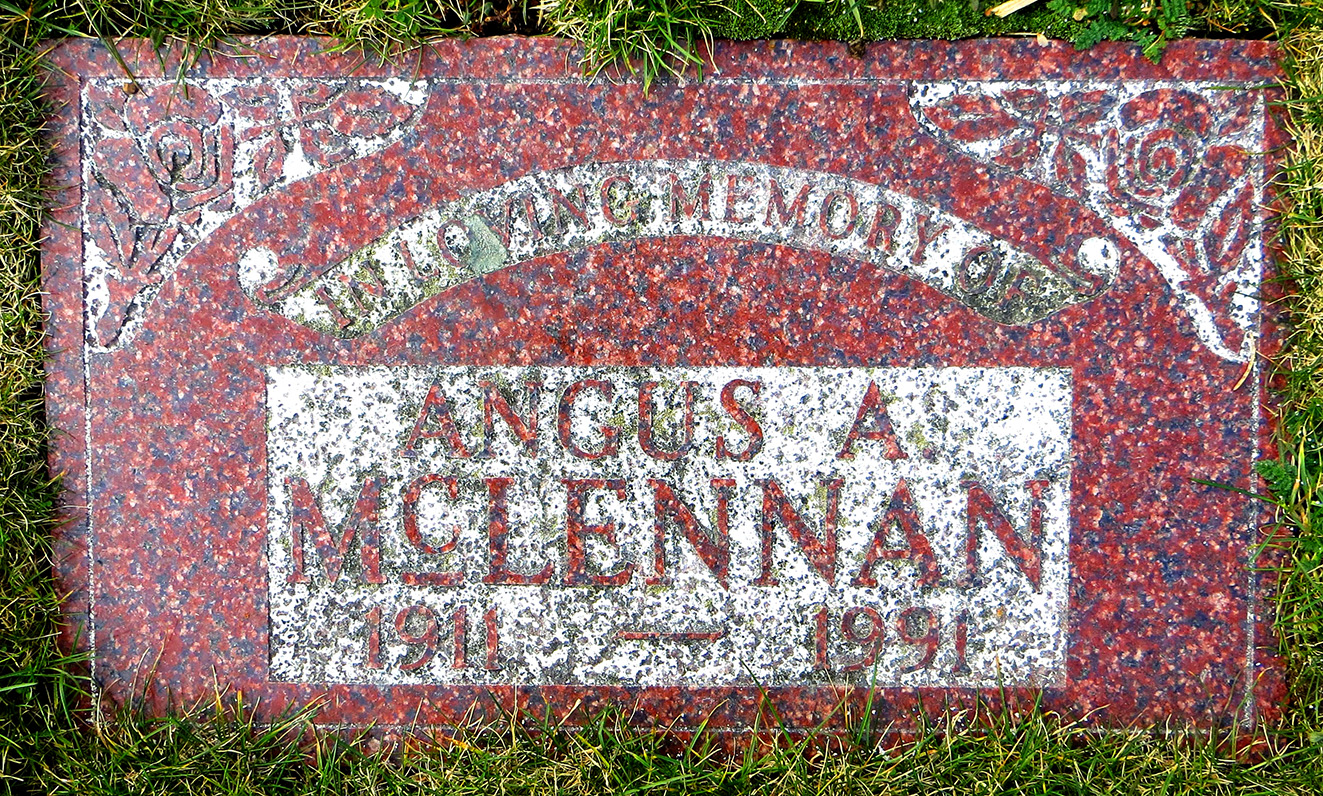 Photo of headstones/Angus A McLennan 1911-1991 hdstn Nanaimo cem BC